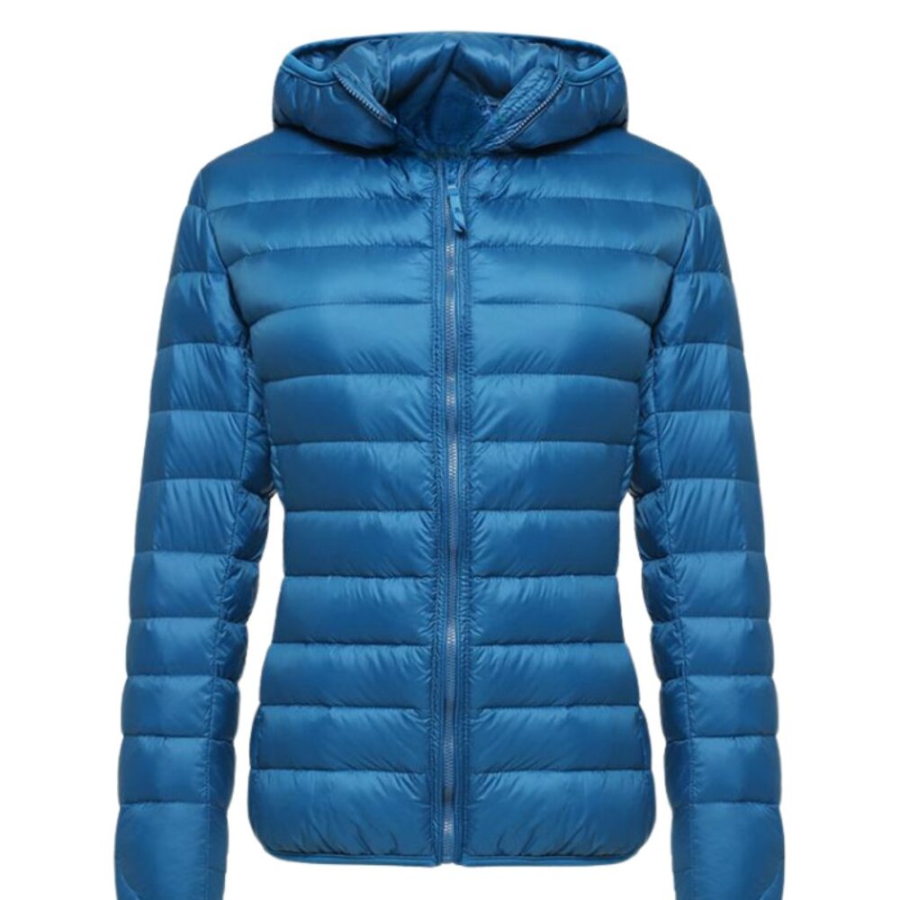 Cherfly Down Puffer Jacket with Attached Hood Large Turquoise NWT